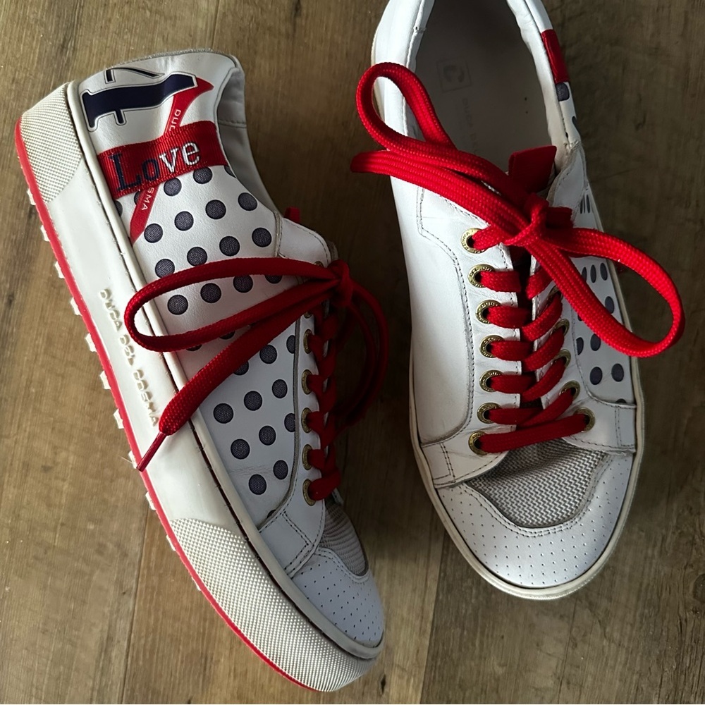 Duca Del Cosma Esti Golf Shoe Leather Sneakers White/Red - Picture 2 of 10